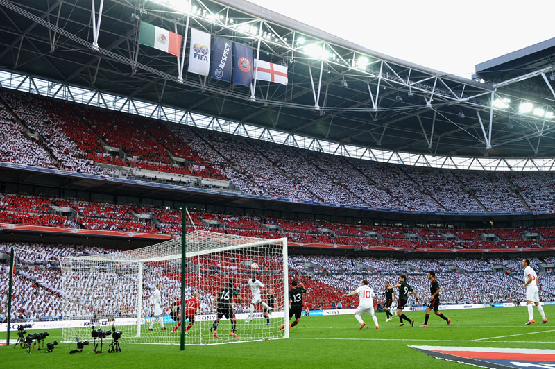 England take the lead against Mexico in front of a sell-out crowd.